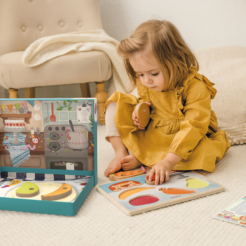 Little Worm Loves to Eat Threading Game Puzzle lifestyle image with child