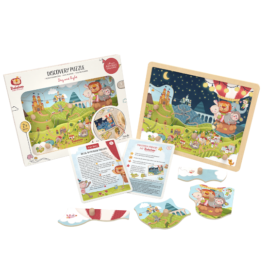 Day and Night Discovery Puzzle image with packaging and playtales cards