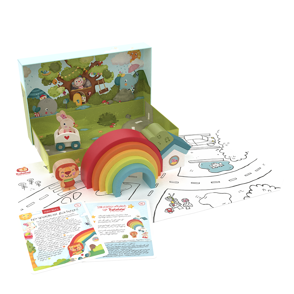 Enchanted Rainbow Roleplay Stacking Toy all pieces shown with packaging